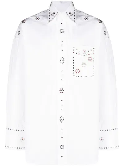 Bluemarble Rhinestone Embellishment Cotton Shirt In White