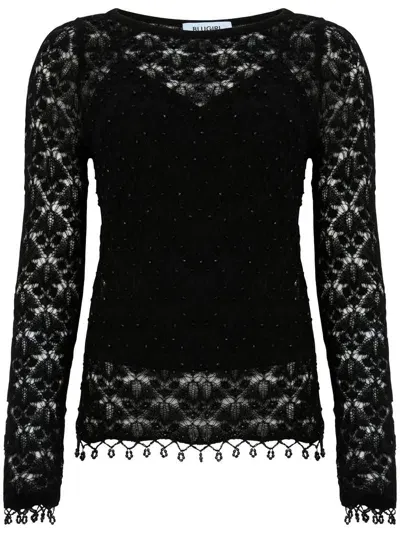 Blugirl Kids' Black Crochet Knit Top