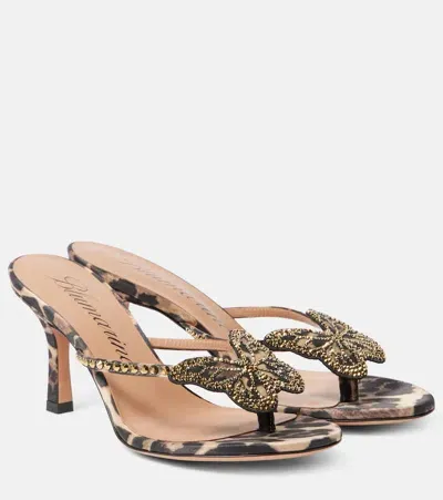 Blumarine Butterfly 75 Leopard-print Sandals In Leopard/gold