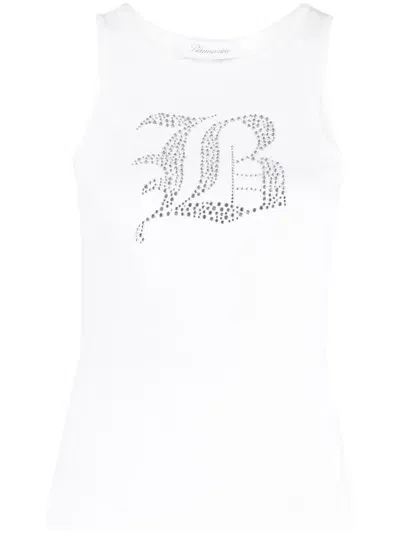 Blumarine Logo Ribbed Cotton Tank Top In White