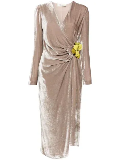 Blumarine Velvet Midi Dress In Grey