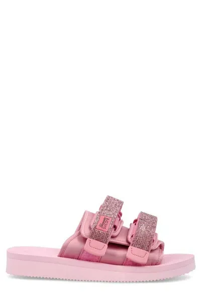 Blumarine X Suicoke Embellished Touch Strap Slides In Pink