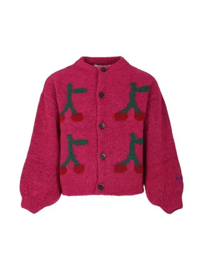 Bobo Choses Bobo Cherry Intarsia Cardigan In Fuchsia