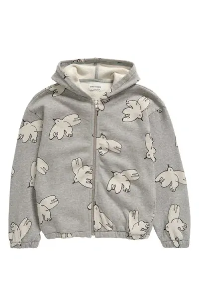 Bobo Choses Kids' Freedom Bird Fleece Zip-up Hoodie In Light Heather Grey