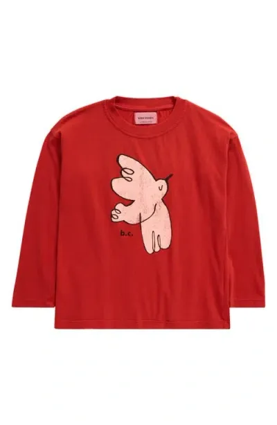 Bobo Choses Kids' Freedom Bird Long Sleeve Organic Cotton Graphic T-shirt In Red