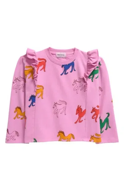 Bobo Choses Kids' Wonder Horse Ruffle Crewneck Sweatshirt In Pink