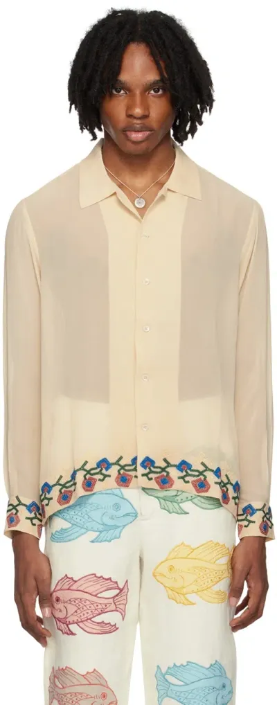 Bode Beige Flowering Liana Shirt In Cream Multi