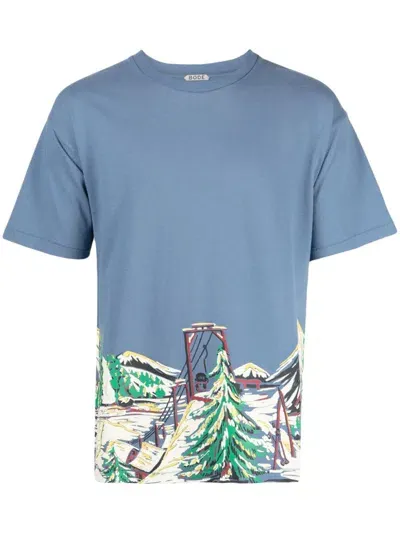 Bode Ski Lift Cotton T-shirt In Blue