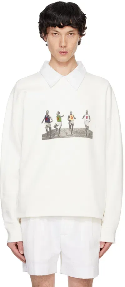 Bode White Finish Line Sweatshirt In Cream