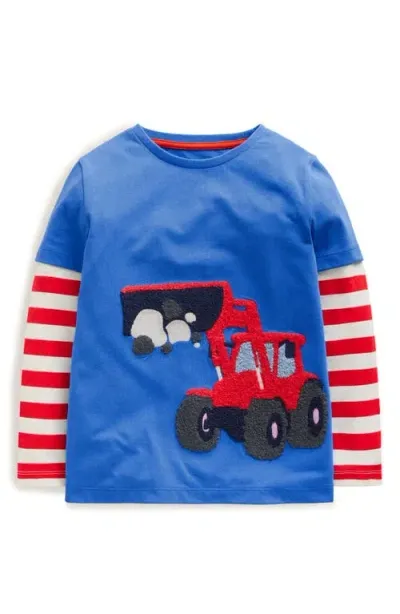 Boden Mini  Kids' Appliqué Mock Long Sleeve T-shirt In Greek Blue