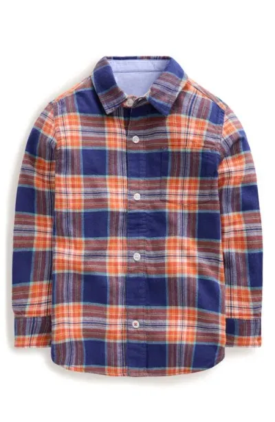 Boden Mini  Kids' Plaid Button-up Shirt In Starboard/terracotta Orange