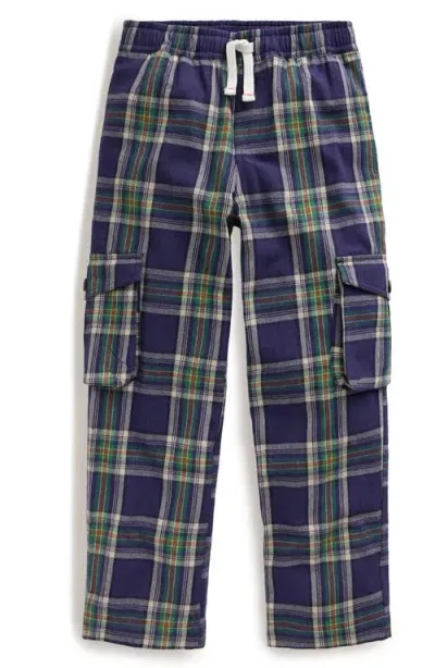 Boden Mini  Kids' Plaid Cotton Flannel Cargo Pants In Navy/green Check