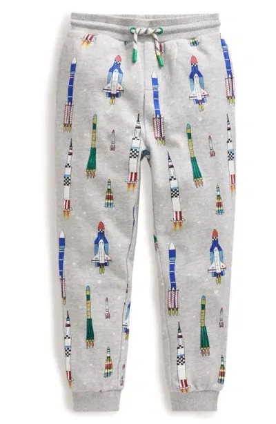 Boden Mini  Kids' Print Cotton Joggers In Grey Multi Rockets