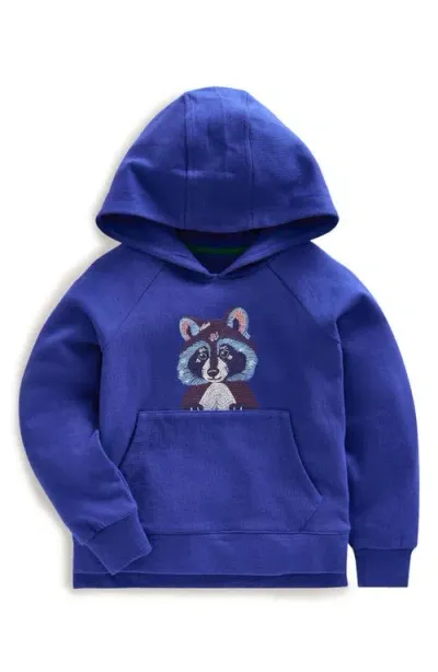 Boden Mini  Kids' Raccoon Embroidered Cotton Graphic Hoodie In Brilliant Blue