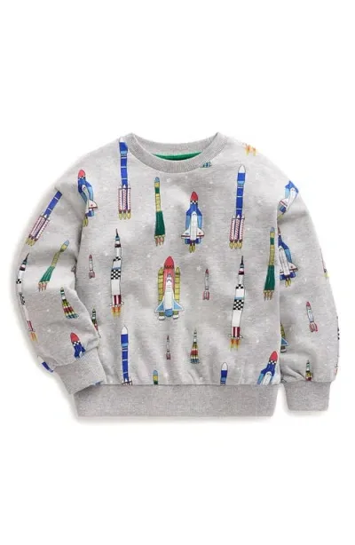 Boden Mini  Kids' Rocket Print Cotton Sweatshirt In Grey Marl Rockets