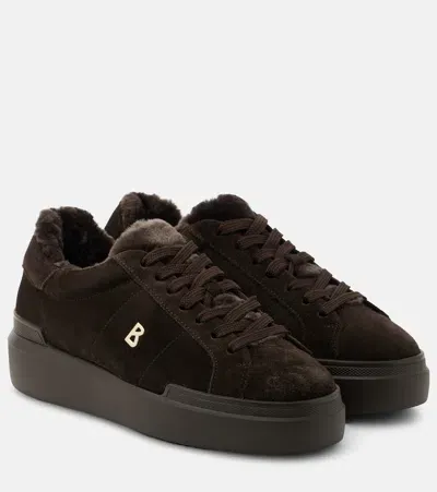 Bogner Hollywood Shearling-trimmed Suede Sneakers In Brown