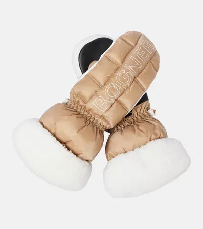 Bogner Sabina Shearling Ski Mittens In Beige