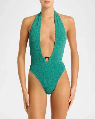 Bond-eye Swim Ring Tatiana Halter One-piece Swimsuit In Teal