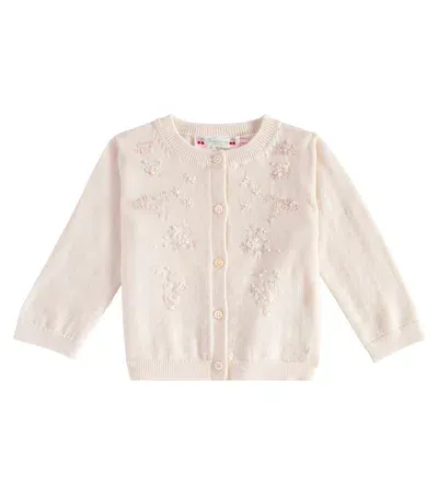 Bonpoint Baby Claudie Embroidered Wool Cardigan In Neutrals