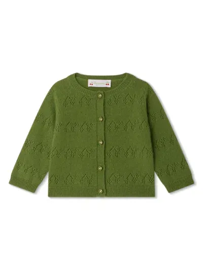 Bonpoint Babies' Gwenoli Pointelle-knit Cardigan In Green