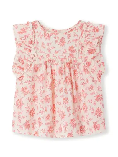 Bonpoint Kids' Celene Floral-print Cotton Blouse In Raspberry