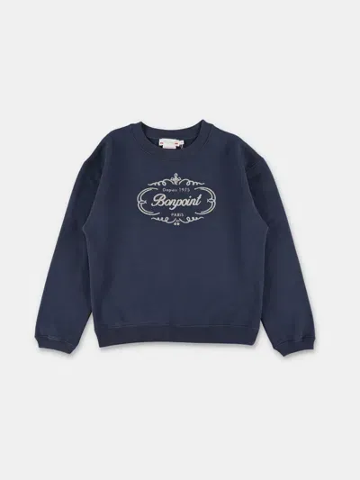 Bonpoint Embroidered Cotton Crewneck Sweatshirt In Marine