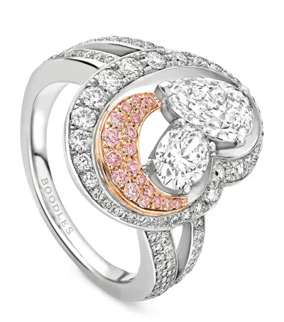 Boodles Platinum And Rose Gold National Gallery Motherhood Ring In Silver