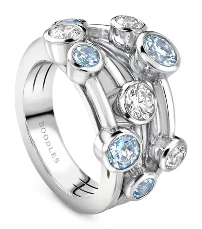 Boodles Platinum, Diamond And Aquamarine Raindance Cluster Ring In Silver