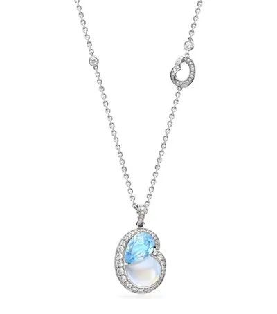 Boodles Platinum, Diamond, Aquamarine And Moonstone Motherhood Necklace In Silver