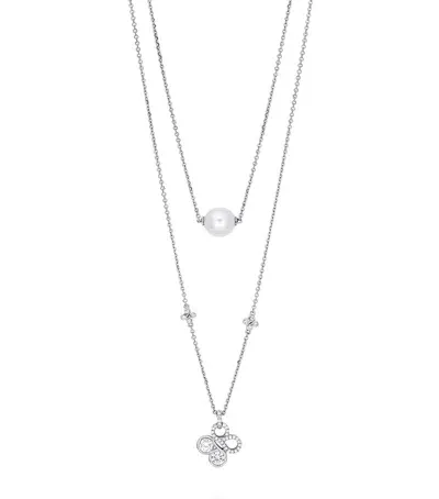 Boodles White Gold, Diamond And Pearl Be  Double Layer Necklace In Metallic