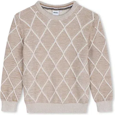 Bosswear Boss Kidswear Kids' Diamond Pattern Cotton Crewneck Sweater In Sand