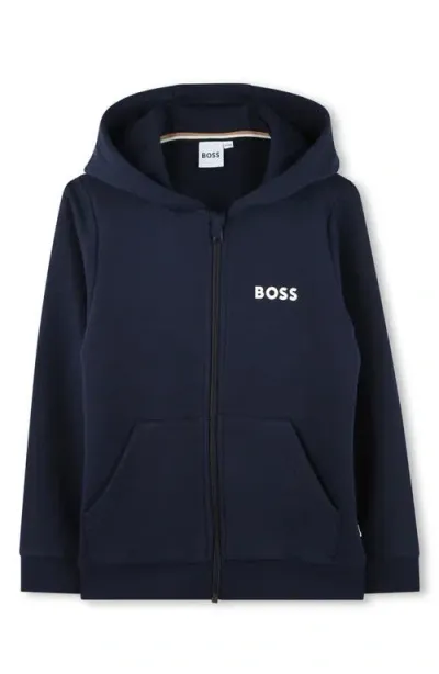 Bosswear Boss Kidswear Kids' Graphic Zip-up Hoodie In Navy