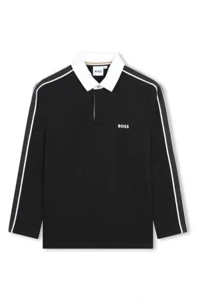 Bosswear Boss Kidswear Kids' Jacquard Stripe Cotton Rugby Shirt In Black