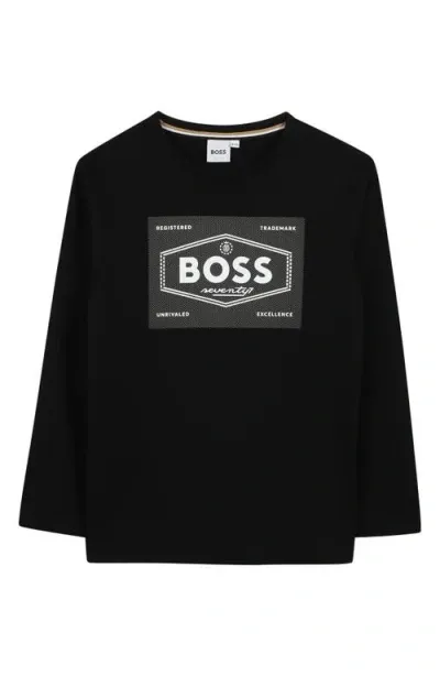 Bosswear Boss Kidswear Kids' Logo Long Sleeve Cotton Graphic T-shirt In Black