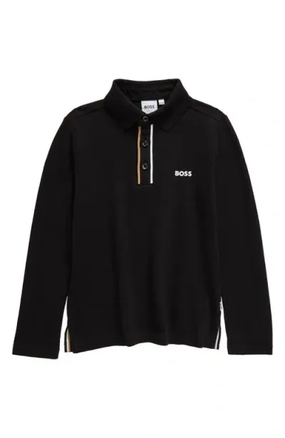 Bosswear Boss Kidswear Kids' Long Sleeve Cotton Polo In Black