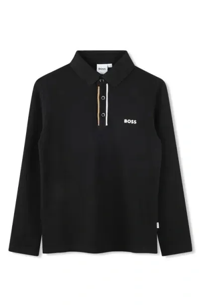 Bosswear Boss Kidswear Kids' Long Sleeve Cotton Polo In Black