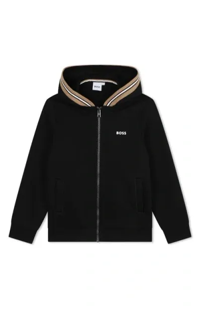 Bosswear Boss Kidswear Kids' Stripe Accent Zip-up Hoodie In Black