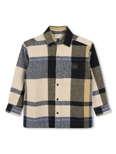 Bosswear Kids' Check-pattern Cotton Shirt In Neutrals