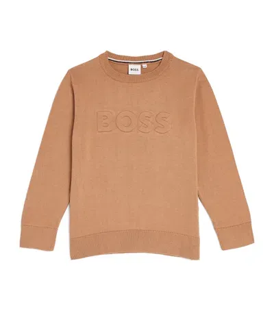 Bosswear Kids' Cotton Logo Sweater In Beige