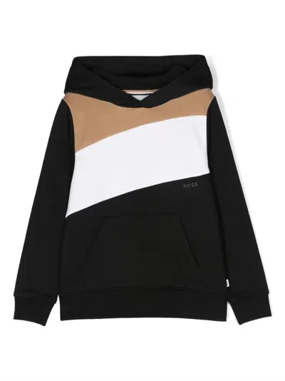 Bosswear Kids' Embroidered-logo Striped Hoodie In Black