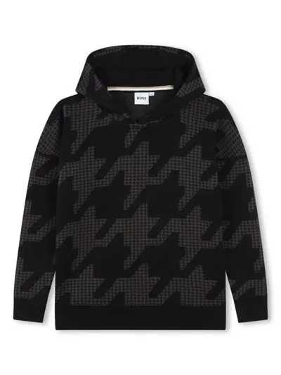 Bosswear Kids' Houndstooth-print Cotton Hoodie In Black