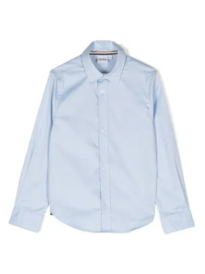 Bosswear Kids' Logo-embroidered Cotton Shirt In Blue