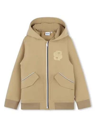 Bosswear Kids' Logo-embroidered Zip-up Hoodie In Neutrals