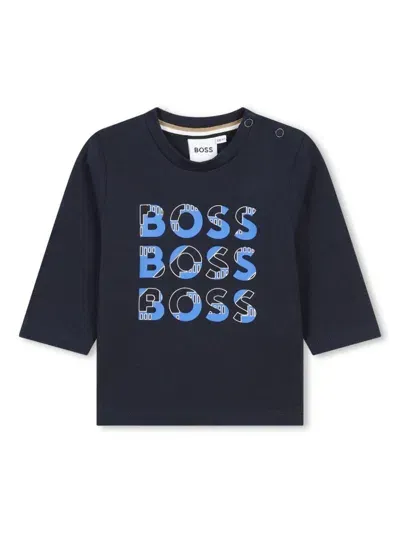 Bosswear Babies' Logo-print Cotton T-shirt In Blue