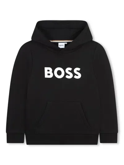 Bosswear Kids' Logo-print Cotton-blend Hoodie In Black