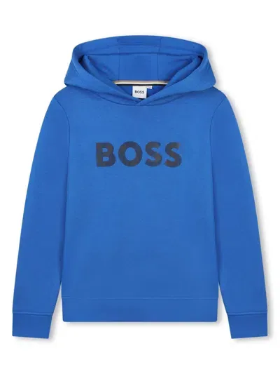 Bosswear Logo-print Long-sleeved Hoodie In 蓝色