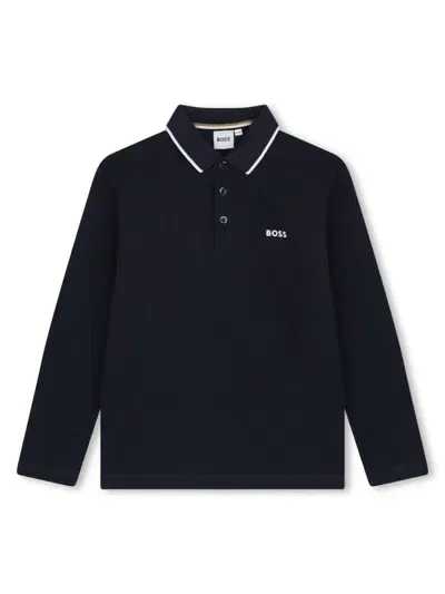 Bosswear Kids' Logo-print Piqué-weave Polo Shirt In Blue