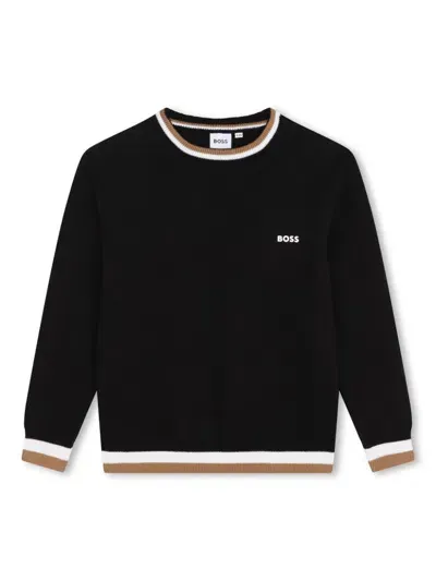 Bosswear Kids' Logo-print Stripe-detail Jumper In Black