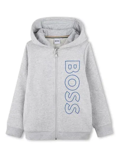 Bosswear Kids' Logo-print Zip-up Hoodie In Grey