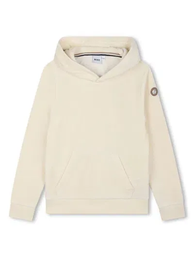 Bosswear Kids' Logo-sleeve Towelling Finish Hoodie In Neutrals